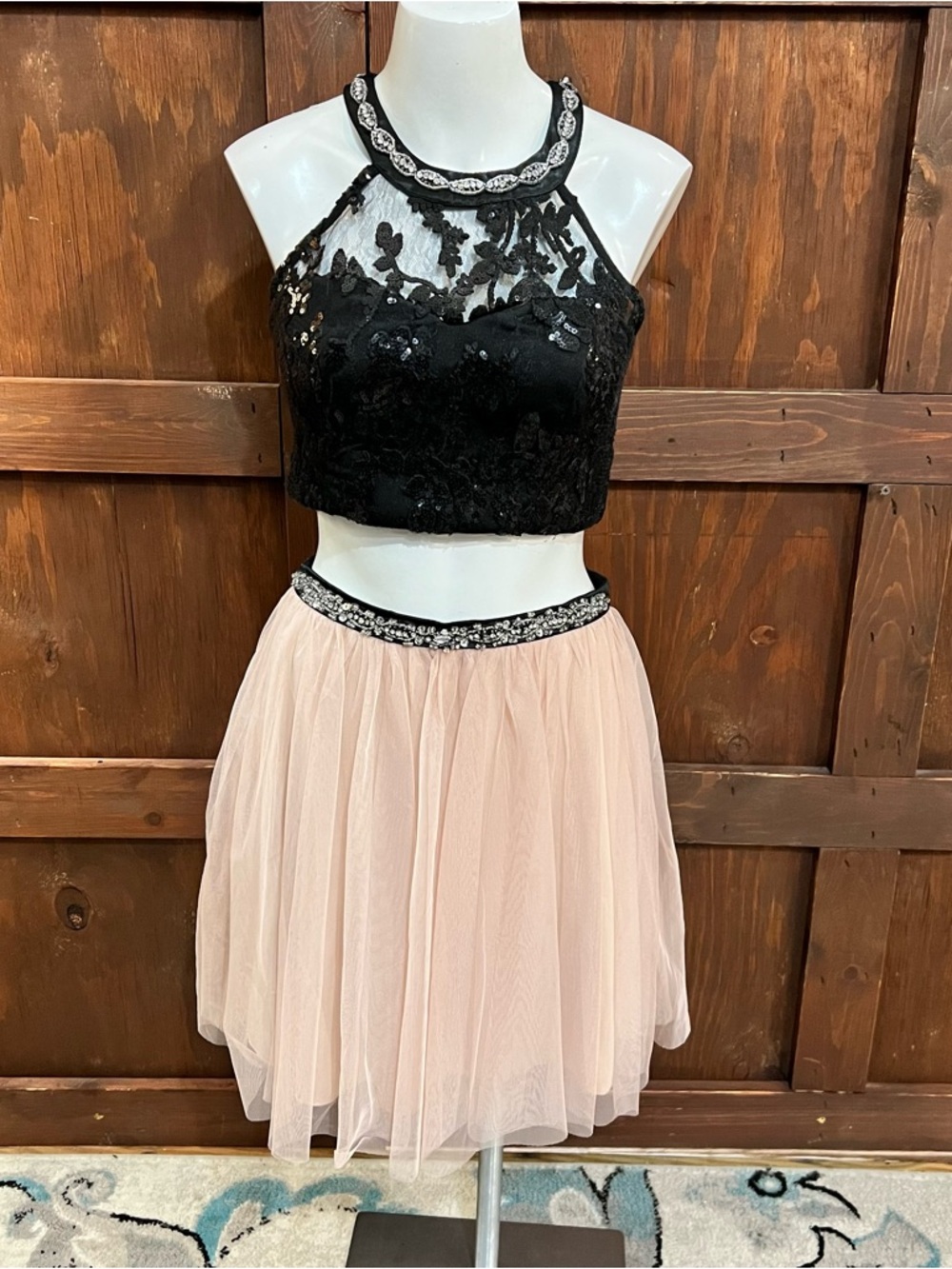 Sequin Hearts Black and Blush Two-Piece Party Set